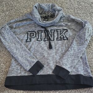 PINK Victoria's Secret Gray Marled Cowl Neck Pullover with Black Trim
